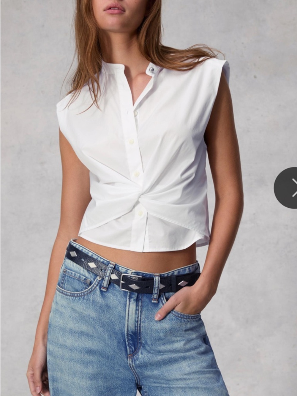 rag & bone White Sleeveless Twist-Front Button-Down Top